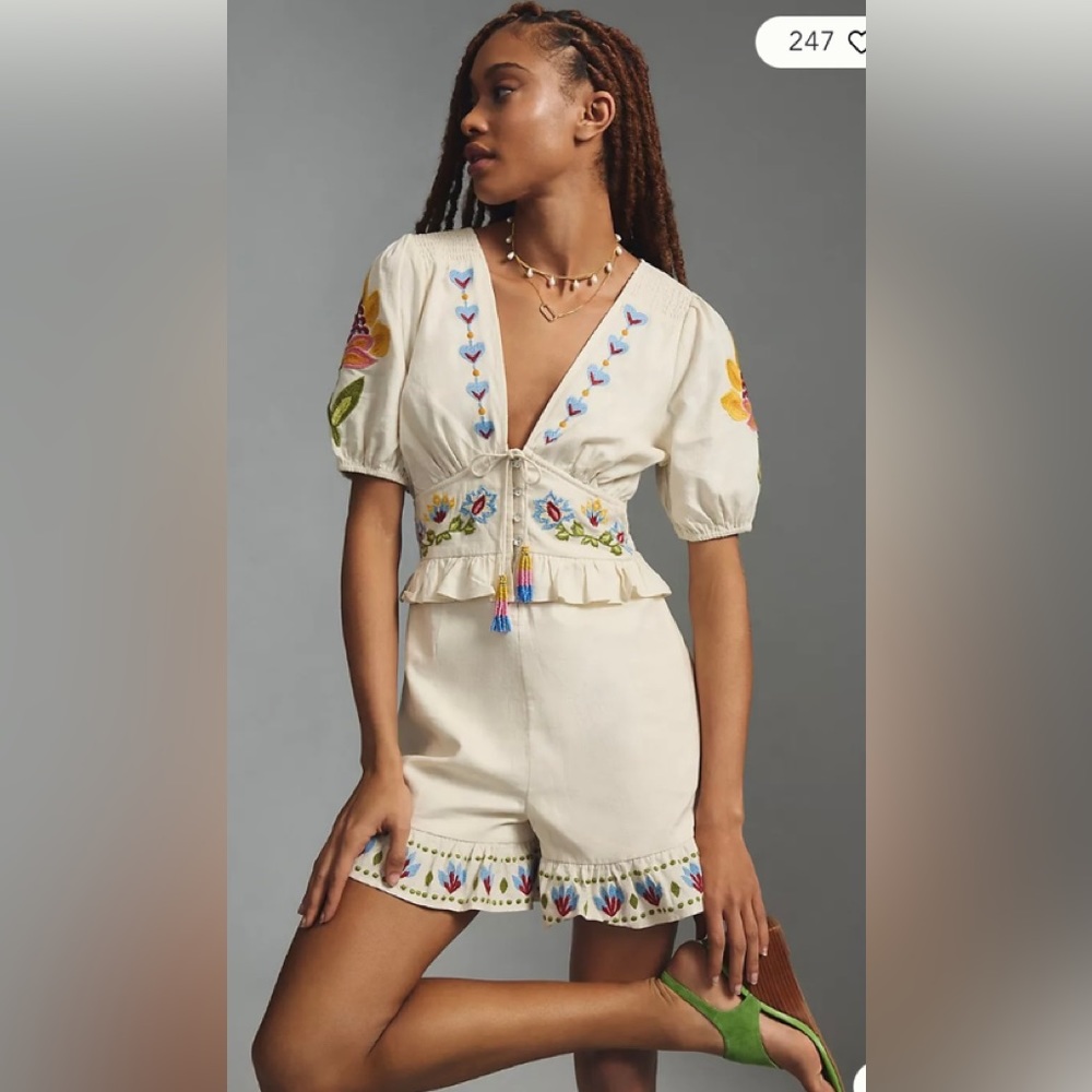 ✨COPY - COPY - 🌺NWT ANTHROPOLOGIE FARM RIO EMBROIDERED PEPLUM ROMPER SIZE LARGE🌺